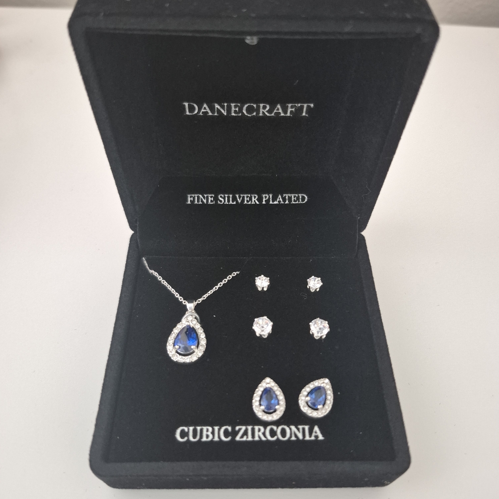 Craft Fine Silver Necklace with Blue and White Stones